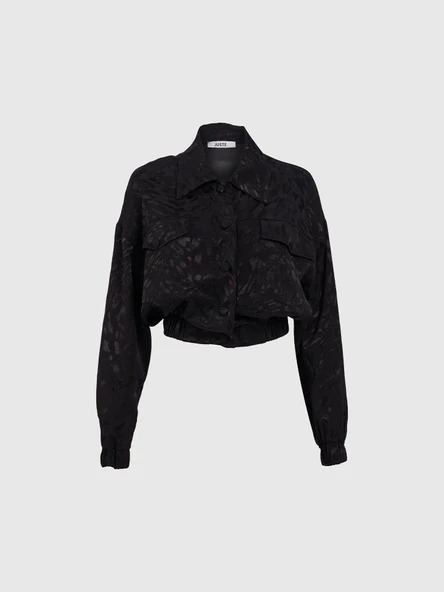 Desenli Siyah Saten Bomber Ceket - 3