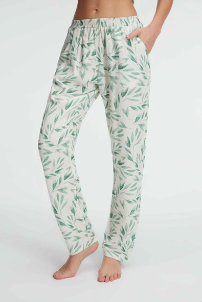 MAN9146 Anıl 9146 Günlük Ev Giyimi Kadın Viskon Çiçek Desenli Yazlık Örme Normal Bel Pijama Altı