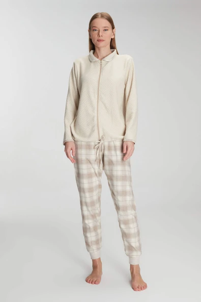 MAN11210 Anıl 11210 Kadın Fermuarlı Uzun Kol Sweatshirt Pantolon Takım Viskon ve Pamuklu Pijama Takımı - 3