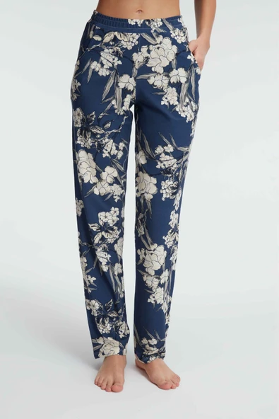 MAN9130 Anıl 9130 günlük ev giyimi Kadın viskon Çiçek Desenli yazlık örme normal bel Pijama Altı - 2