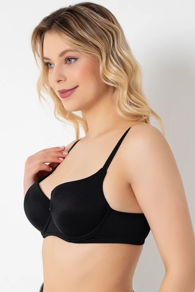 MAN3783 Dolgulu Sütyen Kadın Siyah Push up Balenli Süngerli Günlük Sporcu Kullanım Destekli Basic T-Shirt Sütyeni 3783 - 7