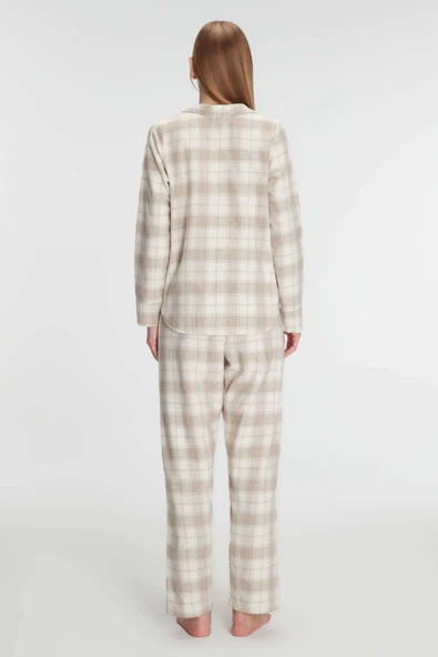 MAN11212 Anıl 11212 Kadın Pamuklu Uzun Kol Gömlek Pantolon Pijama Takımı - 3