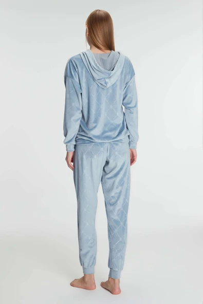 MAN11301 Anıl 11301 Kadın Kapüşonlu Uzun Kol Sweatshirt Pijama Takımı - 2