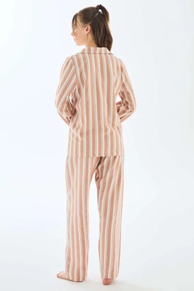 MAN11498 Anıl 11498 Kadın Viscose Çizgili Gömlek Pantolon Pijama Takımı - Resim 2