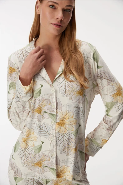 MAN11426 11426 Kadın Uzun Kol Gömlek ve Pantolon Takım - 3