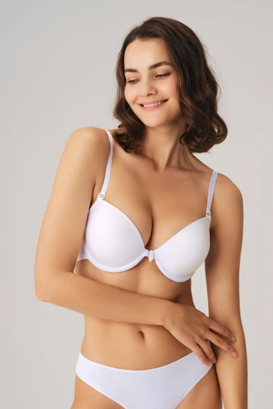 MAN3161 Kadın Balenli Destekli Dolgulu Askıları Çıkabilen İnce Mideli Günlük Klasik T-Shirt Sütyeni (3161) ürün görseli