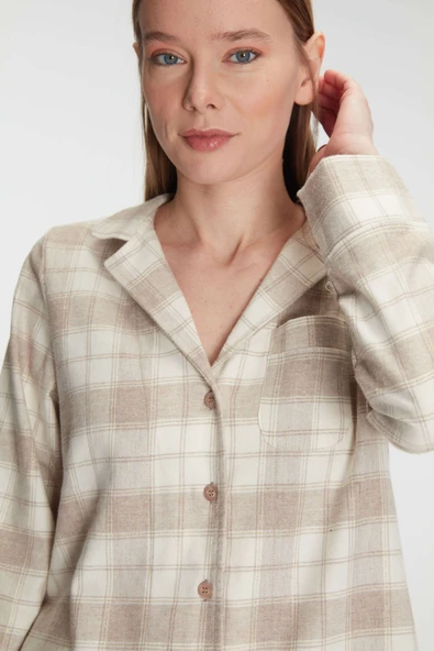 MAN11212 Anıl 11212 Kadın Pamuklu Uzun Kol Gömlek Pantolon Pijama Takımı - 4