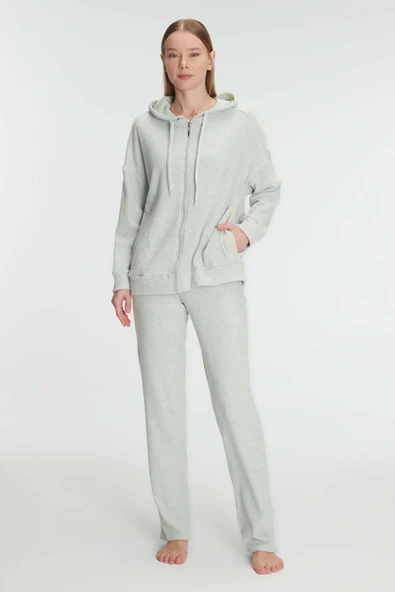 MAN11333 Anıl 11333 Kadın Pamuklu Homesuit Kapüşonlu Fermuarlı Ev Giyim Pijama Takımı