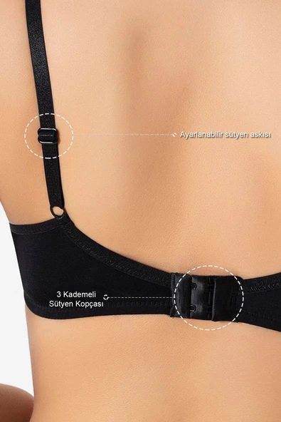 MAN3783 Dolgulu Sütyen Kadın Siyah Push up Balenli Süngerli Günlük Sporcu Kullanım Destekli Basic T-Shirt Sütyeni 3783 - 5