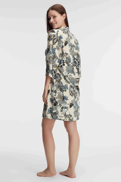 MAN5692 Anıl 5692 İp Askılı V Yaka Kadın Viskon Çiçek Desenli Yazlık Mini Dantel Detaylı Gecelik Sabahlık - Resim 2