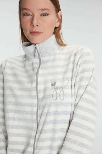 MAN11326 Anıl 11326 Kadın Pamuklu Uzun Kollu Fermuarlı Sweatshirt ve Pantolon Takım Pijama Takımı - Resim 4