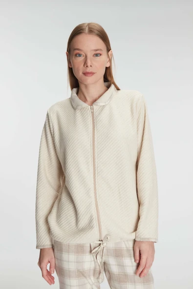 MAN11210 Anıl 11210 Kadın Fermuarlı Uzun Kol Sweatshirt Pantolon Takım Viskon ve Pamuklu Pijama Takımı - 4