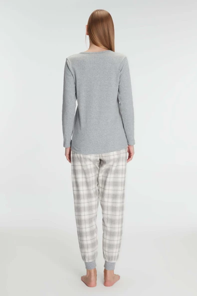 MAN11254 Anıl 11254 Kadın Pamuklu Uzun Kol Pijama Takımı - Resim 2
