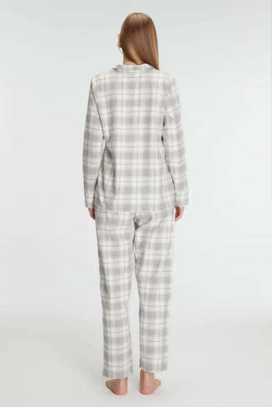 MAN11252 Anıl 11252 Kadın Kare Desenli Pamuklu Gömlek Pijama Takımı - 3