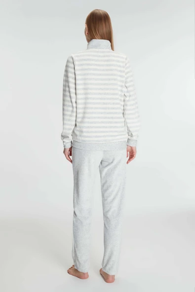 MAN11326 Anıl 11326 Kadın Pamuklu Uzun Kollu Fermuarlı Sweatshirt ve Pantolon Takım Pijama Takımı - Resim 3