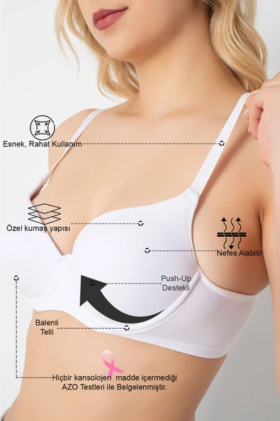 MAN3783 Dolgulu Sütyen Kadın Siyah Push up Balenli Süngerli Günlük Sporcu Kullanım Destekli Basic T-Shirt Sütyeni 3783 - Resim 11