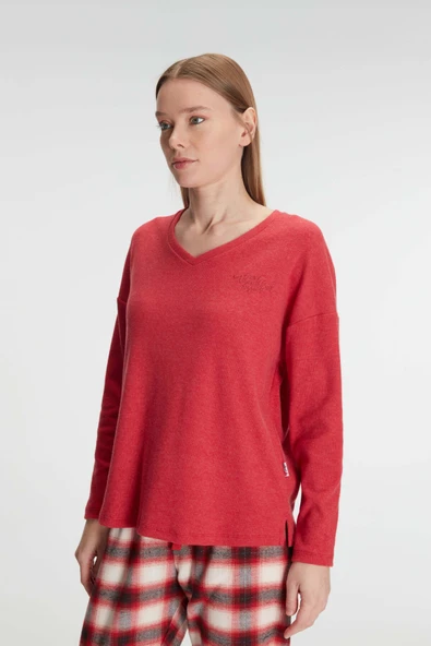 MAN11317 Anıl Kadın Pamuklu Kışlık Uzun Kollu Kare Desenli Pijama Takımı Sıcak ve Rahat Ev Konforu 11317 - Resim 5