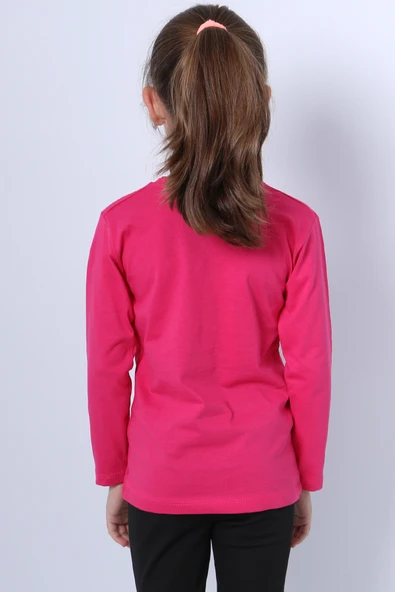 KIZ ÇOCUK UZUN KOLLU TSHİRT PULLU HARF BASKILI BİSİKLET YAKA E9 - 6