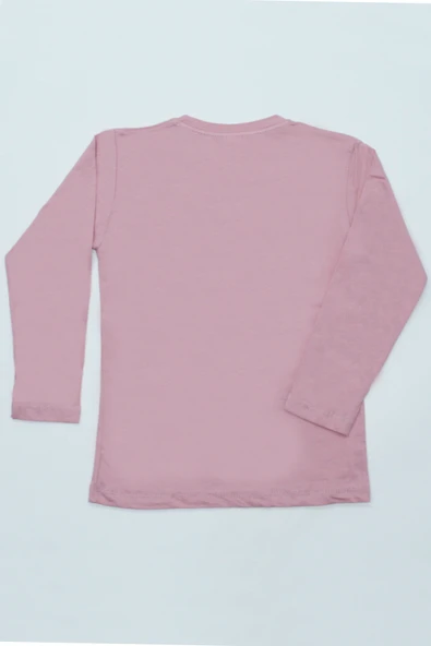 KIZ ÇOCUK UZUN KOLLU TSHİRT PULLU HARF BASKILI BİSİKLET YAKA E9 - 12