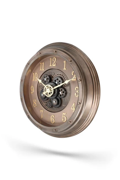 Efe Mark Premium Serisi Antik Eskitme Kadranlı Döner Çarklı Ev ve Ofis Duvar Saati Kabartma Latin Rakamlı 40 CM Bronz - Resim 2