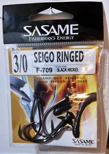 Sasame F-709 BL Nickel Seigo Ringed İğne 3/0 5'li Paket Delikli İğne - Sazan İğnesi