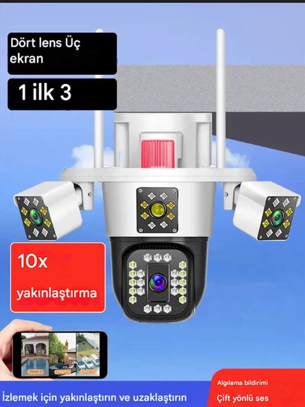 360 Derece 10x Zoom 3 Ekranlı HD Gece Görüş Kamerası Dış Mekan Ve İç Mekan Koruma Yüksek Çözünürlük - 4