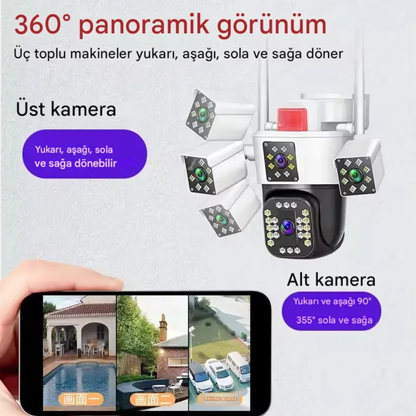 360 Derece 10x Zoom 3 Ekranlı HD Gece Görüş Kamerası Dış Mekan Ve İç Mekan Koruma Yüksek Çözünürlük - 2
