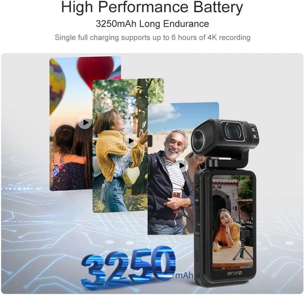 ORDRO M3 5K UHD Kamera, 3.5 Inc Döndürülebilir Dokunmatik Ekran, 3250mAh - 3
