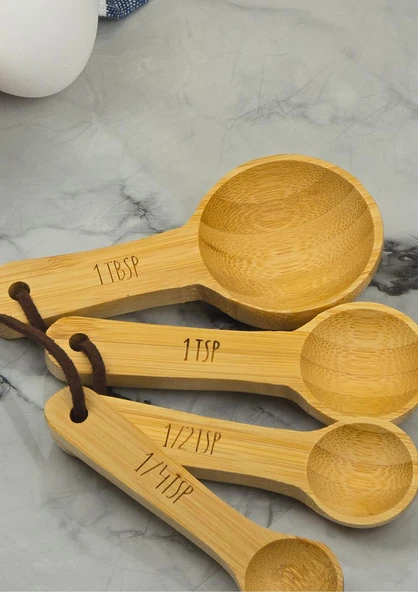 Bambu Ölçü Kaşığı Seti - Doğal 4lü Baharat Kaşığı Takımı - 4 Parça - 3