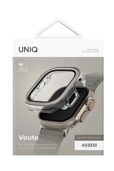 Apple Watch Ultra 49mm Kılıf Kasa Koruyucu Temperli Ekran Koruyucu 2 in 1 Camlı Kasa  Titanium Silver - 4