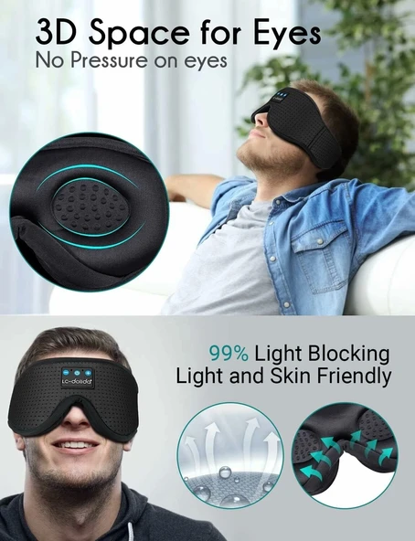 LC-dolida 3D Uyku Maskesi - Bluetooth Kablosuz Müzik - Zarif Siyah - 4