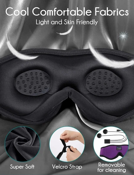 LC-dolida 3D Uyku Maskesi - Bluetooth Kablosuz Müzik - Zarif Mor - 2
