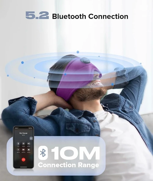 TOPOINT Uyku Kulaklıkları Bluetooth 3D Uyku Maskesi - Mor (Kadife) - 4