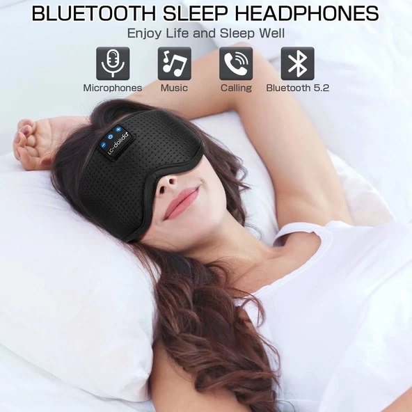 LC-dolida 3D Uyku Maskesi - Bluetooth Kablosuz Müzik - Siyah İpek - 4