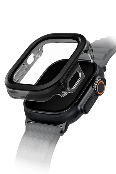 Apple Watch Ultra 49mm Kılıf Kasa Koruyucu Temperli Ekran Koruyucu 2 in 1 Camlı Kasa  BLACK - 2
