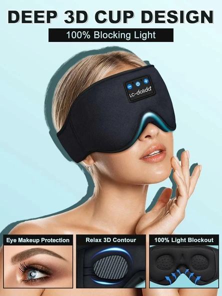 LC-dolida 3D Uyku Maskesi - Bluetooth Kablosuz Müzik - Siyah - 3