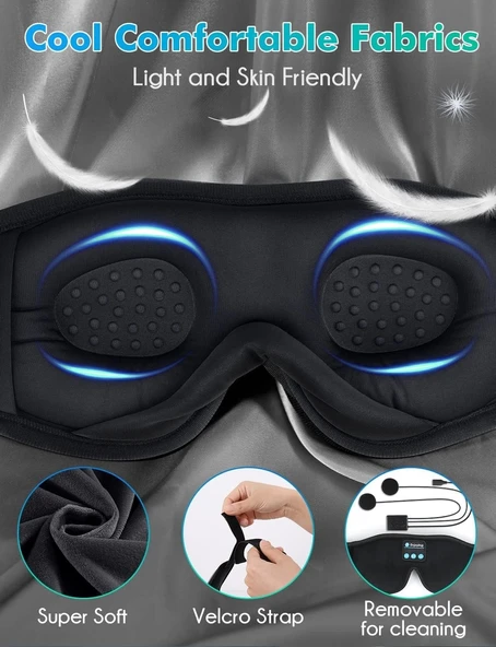 LC-dolida 3D Uyku Maskesi - Bluetooth Kablosuz Müzik - Zarif Siyah - 2