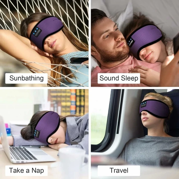 TOPOINT Uyku Kulaklıkları Bluetooth Uyku Maskesi - Mor - 4
