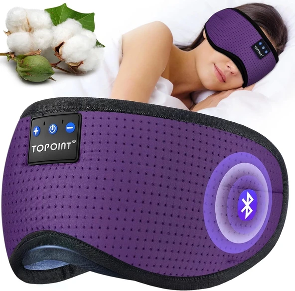 TOPOINT Uyku Kulaklıkları Bluetooth Uyku Maskesi - Mor Havalandırmalı - 1