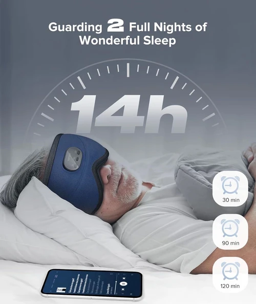 TOPOINT Uyku Kulaklıkları Bluetooth 3D Uyku Maskesi - Lacivert (Kadife) - 4