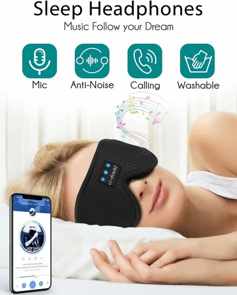 LC-dolida 3D Uyku Maskesi - Bluetooth Kablosuz Müzik - Zarif Siyah - 3