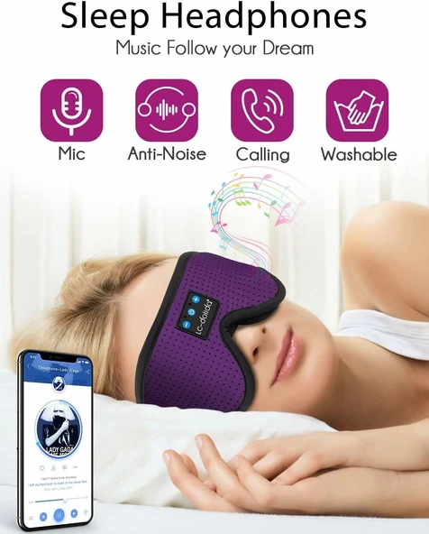 LC-dolida 3D Uyku Maskesi - Bluetooth Kablosuz Müzik - Zarif Mor - 3