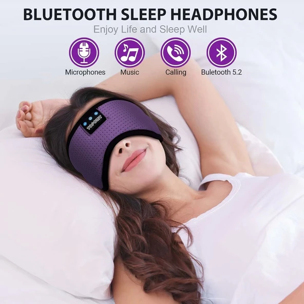 TOPOINT Uyku Kulaklıkları Bluetooth Uyku Maskesi - Mor - 2