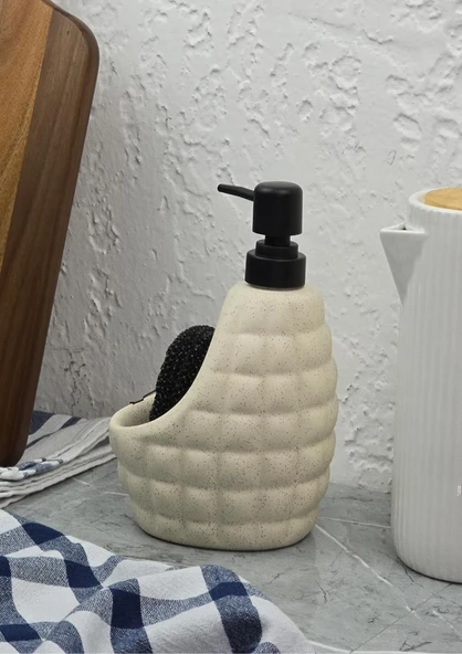 Taş Desenli Sıvı Sabunluk - Sünger Hazneli Mutfak Sabunluğu - 700 ML -  Baklava Desen - 6