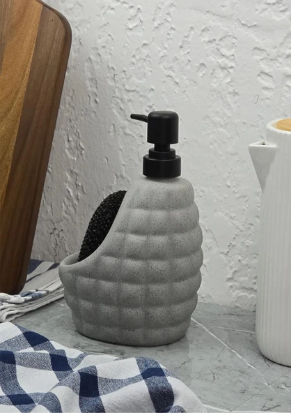 Taş Desenli Sıvı Sabunluk - Sünger Hazneli Mutfak Sabunluğu - 700 ML -  Baklava Desen - 3