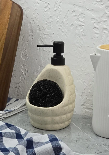 Taş Desenli Sıvı Sabunluk - Sünger Hazneli Mutfak Sabunluğu - 700 ML -  Baklava Desen - 4