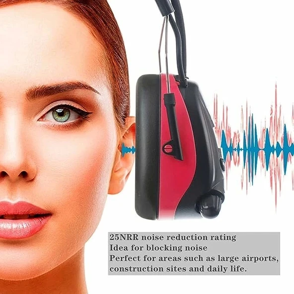 PROTEAR Bluetooth AM FM Radyo Kulaklıklar, 25dB Kulak Koruma - Kırmızı - 3