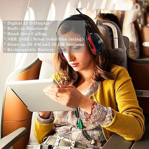 PROTEAR Bluetooth AM FM Radyo Kulaklıklar, 25dB Kulak Koruma - Kırmızı - 2