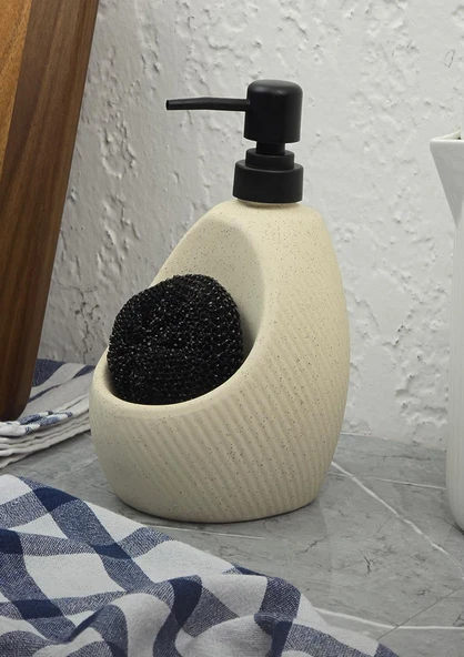 Taş Desenli Sıvı Sabunluk - Sünger Hazneli Mutfak Sabunluğu - 700 ML -  Çizgi Desen - 4