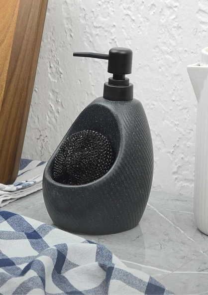 Taş Desenli Sıvı Sabunluk - Sünger Hazneli Mutfak Sabunluğu - 700 ML -  Çizgi Desen - 8